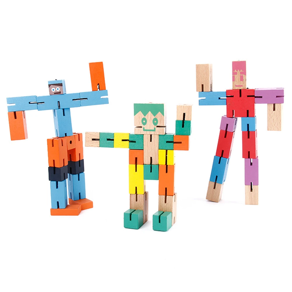 Montessori Creative Wooden Deformation Robot Manual Folding Building Blocks New Colorful Car Children Educational Toys