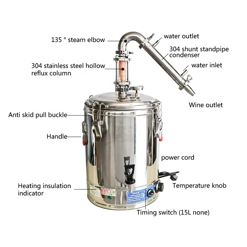 15L 50L 70L Customizable size stainless steel still tank boiler Copper alcohol distiller