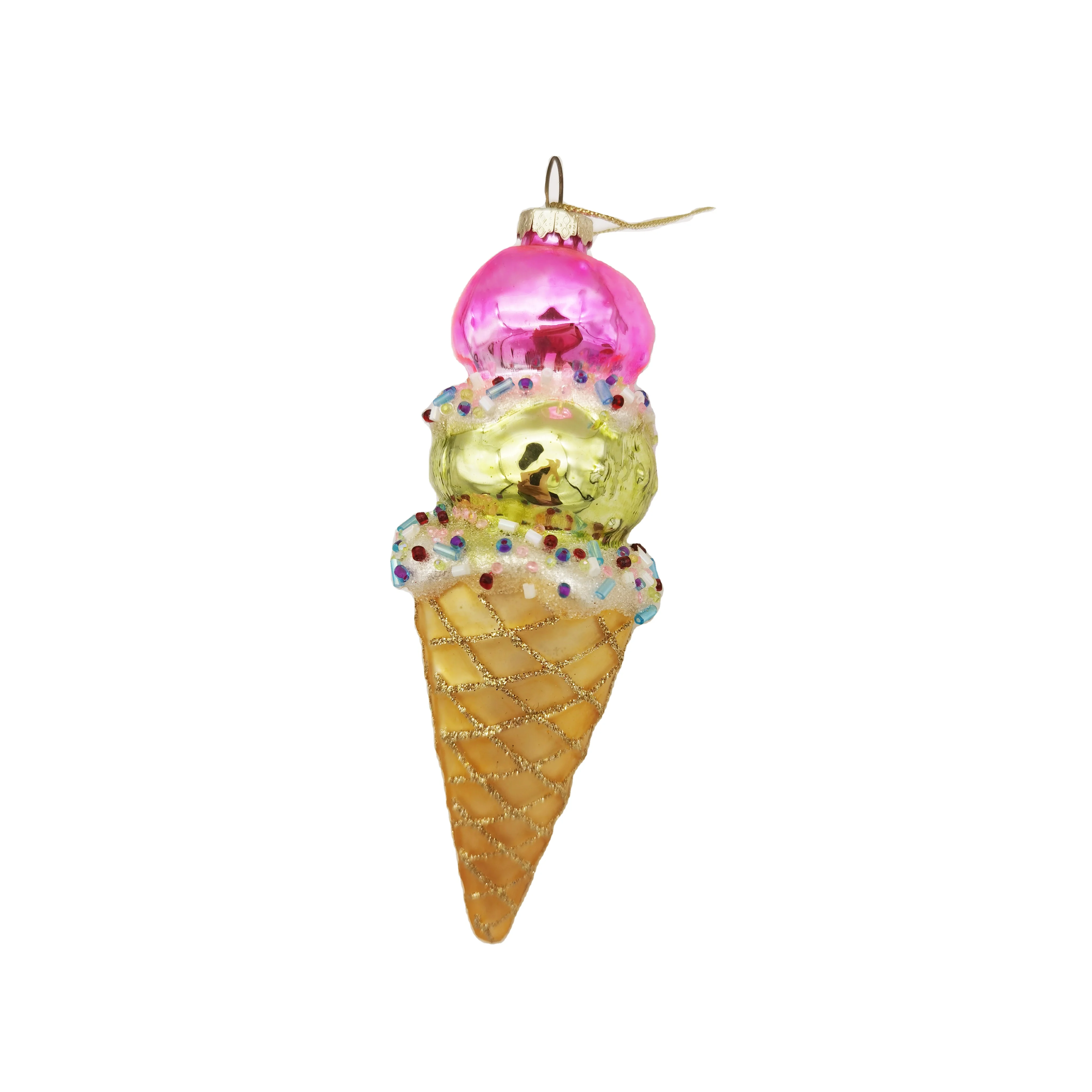 Custom Pink Ice Cream Cone Christmas Ornaments Ice Cream Cone With Sprinkles Food Glass Christmas Ornament