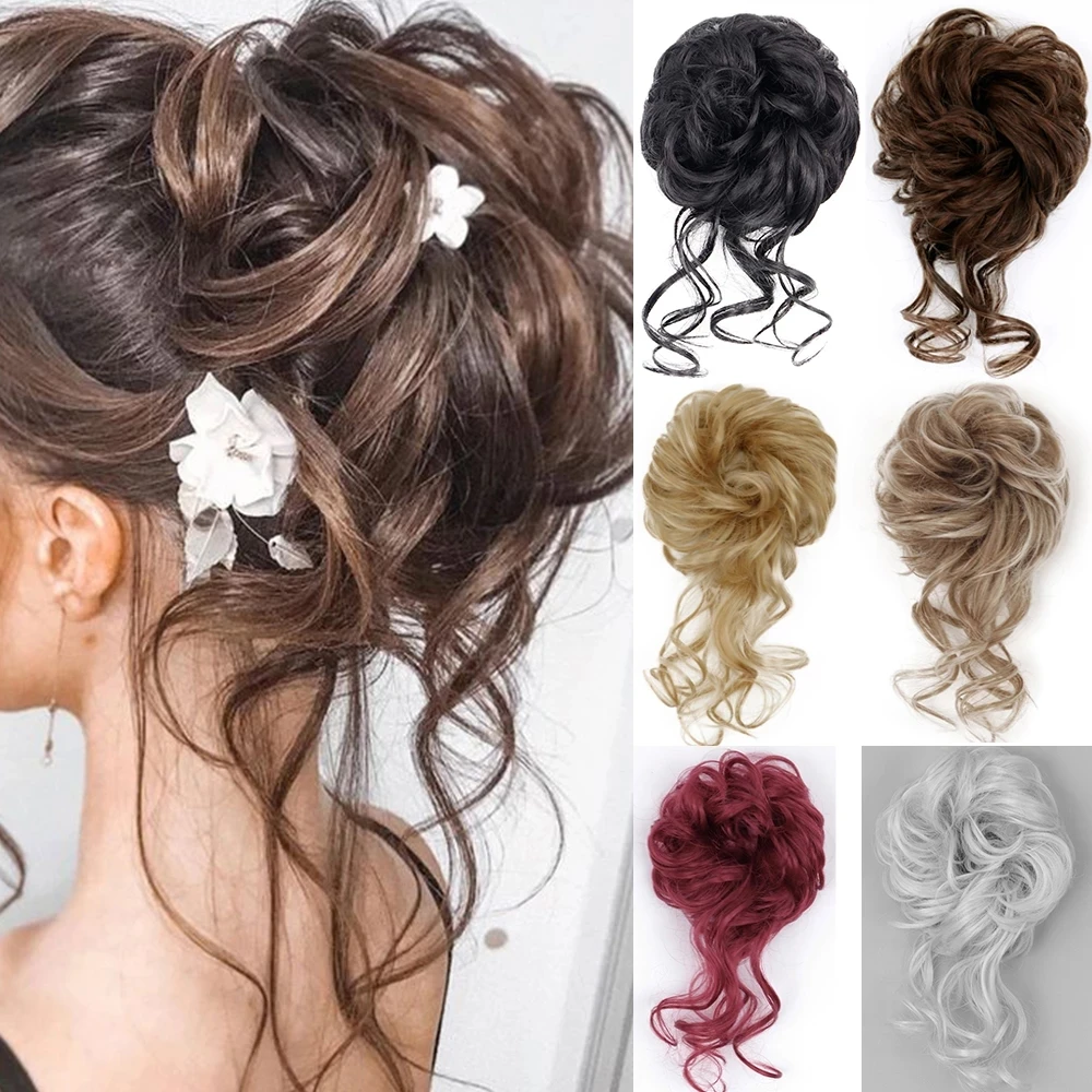 2024 new Synthetic Hair Bun Messy Chignon Wave Bun For Women Elastic Rubber Band fiber  Scrunchies