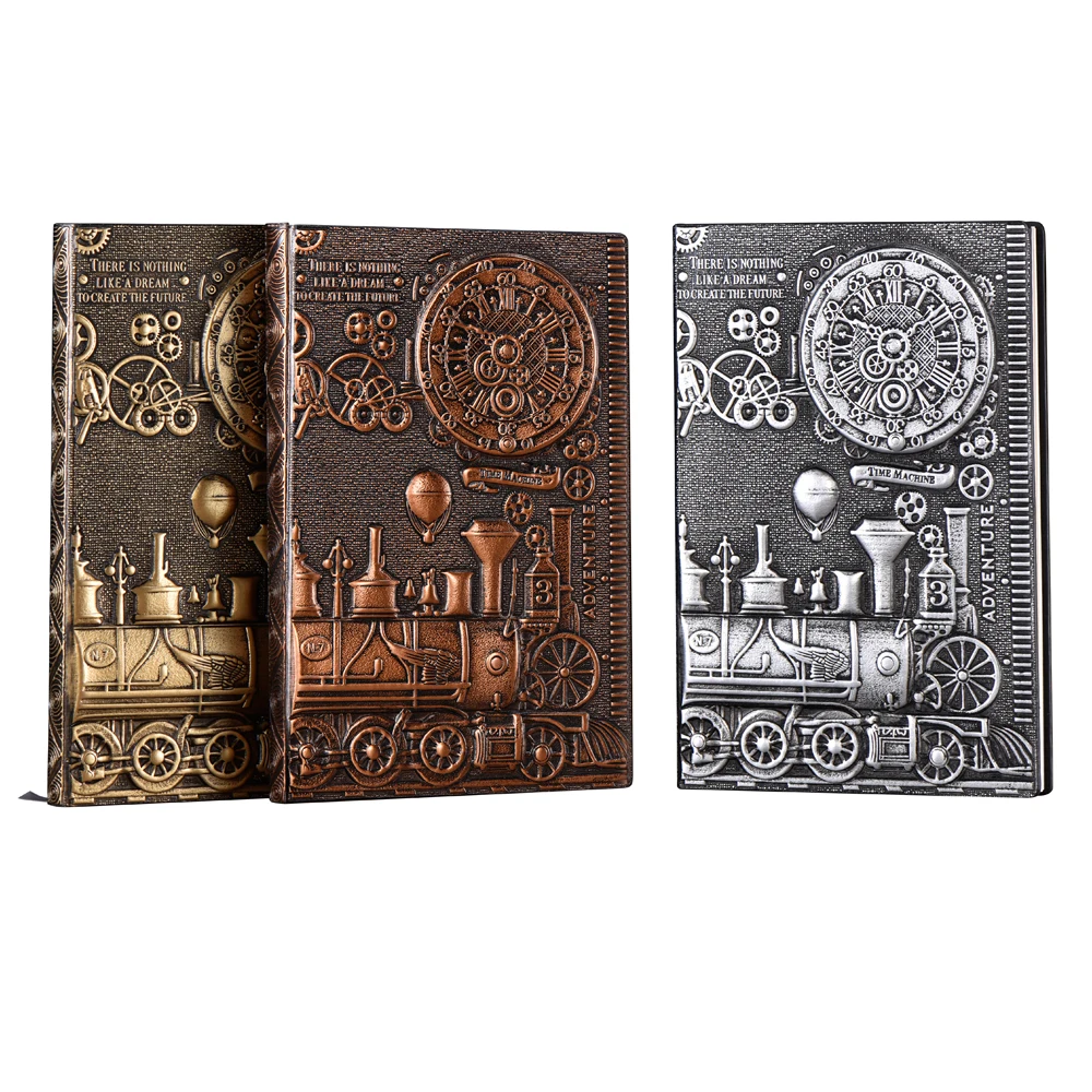A5 Punk Train Embossed Antique Travel Notebook Custom Leather Diary Writing Notebook Leather Notebook