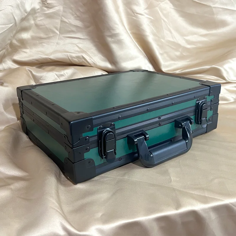 18 Slots Green Aluminum Wood Leather Automatic Watch Fashion Bracelet Bangle Storage Lock Luxury Display Watch Box