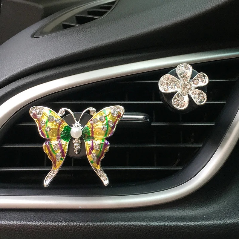 Rhinestone Butterfly Car Perfume Diamond Colorful Butterfly Car Air Freshener Perfume Clip Auto Decoration Accessories Interior