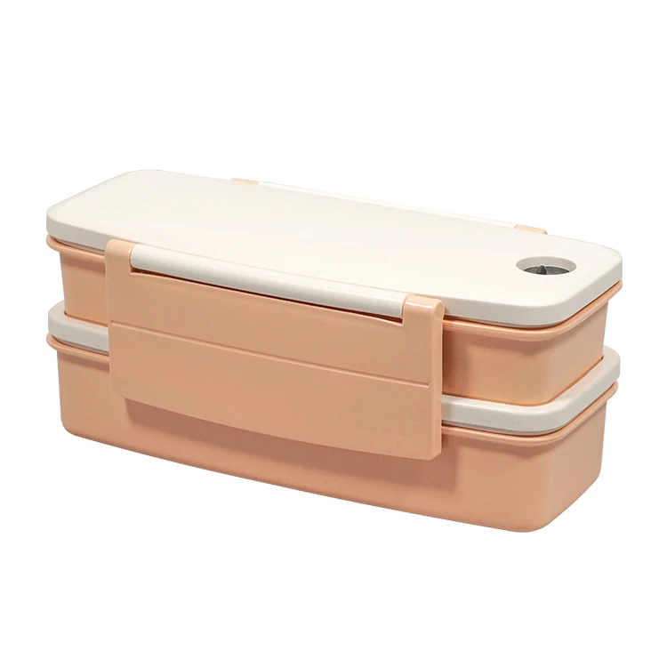Double layer compartment bento box reusable hard pp plastic bamboo fiber lunch box