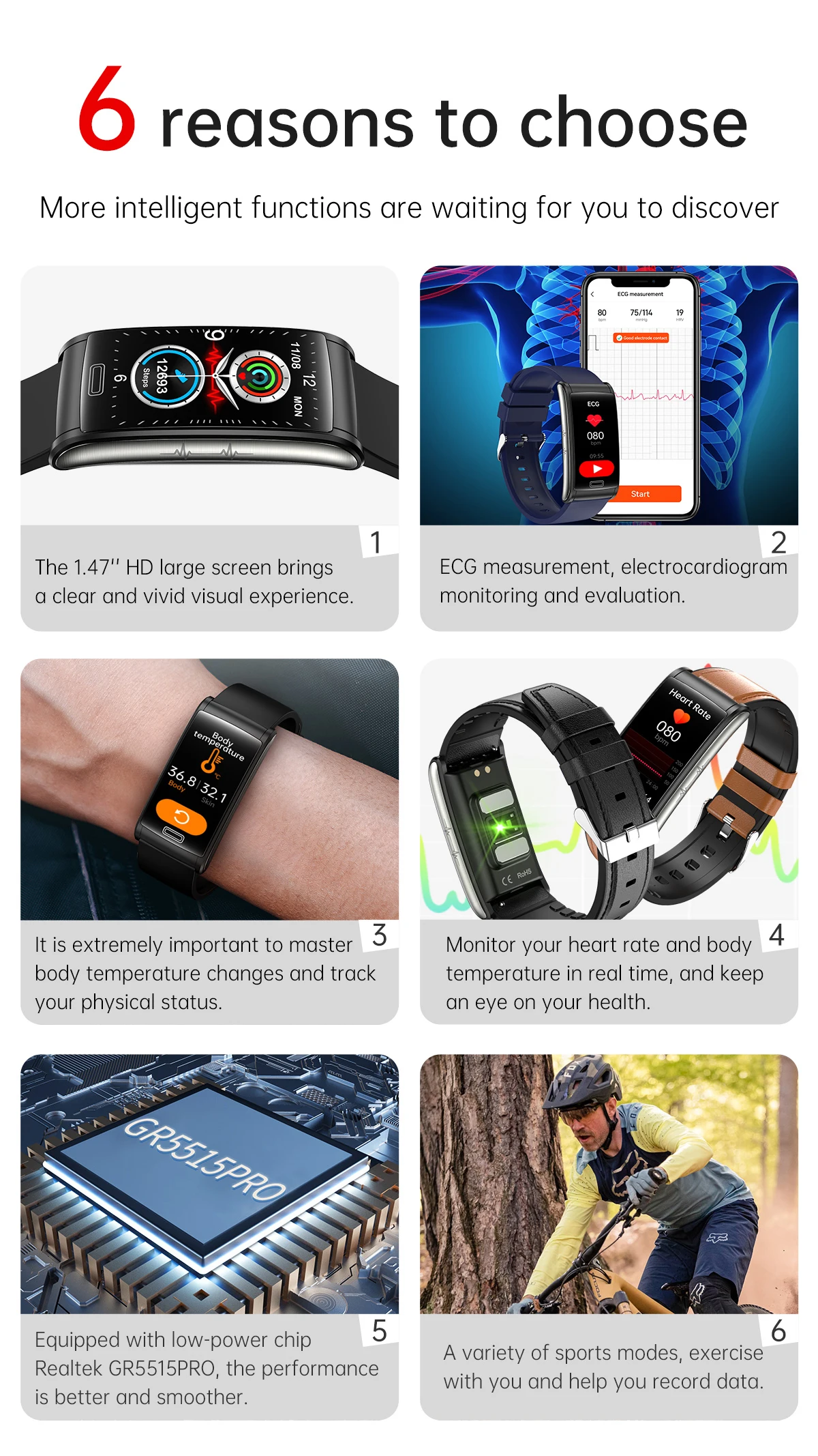 E600 Smartwatch Fashion Full Touch Display Sport Ecg Ppg Blood Glucose Monitor Bracelet Android Smart Watch
