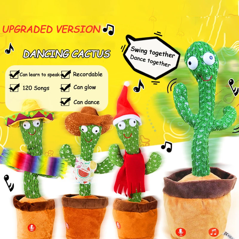 Говорящий кактус, танцевальные игрушки, говорящие повторно перезаряжаемые электронные плюшевые игрушки, крутящийся пение, танцор, беспроводной говорящий кактус