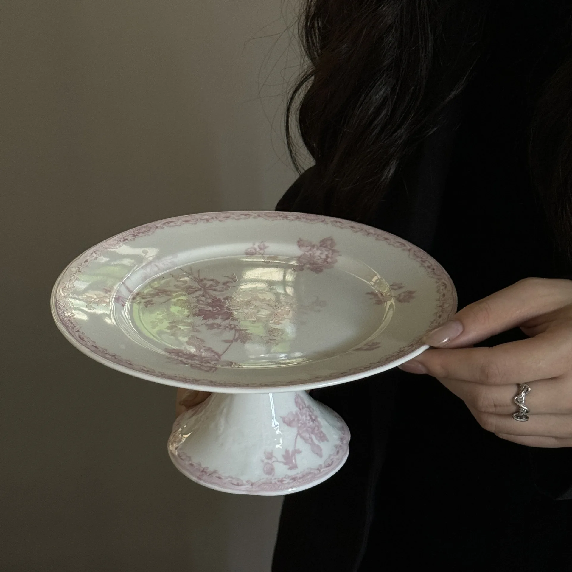 Vintage Flower Printed Ceramic Dinner Plates & Dishes Pink Porcelain Dessert Cake Plates Cups Dinnerware Set for Event