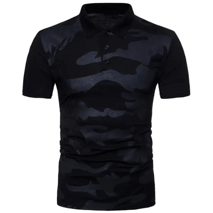 OEM Polyester Cotton Blend Cool Camouflage Printing Logo Turn Down Collar T-Shirt Comfortable Breathable Men Sport Polo Shirt