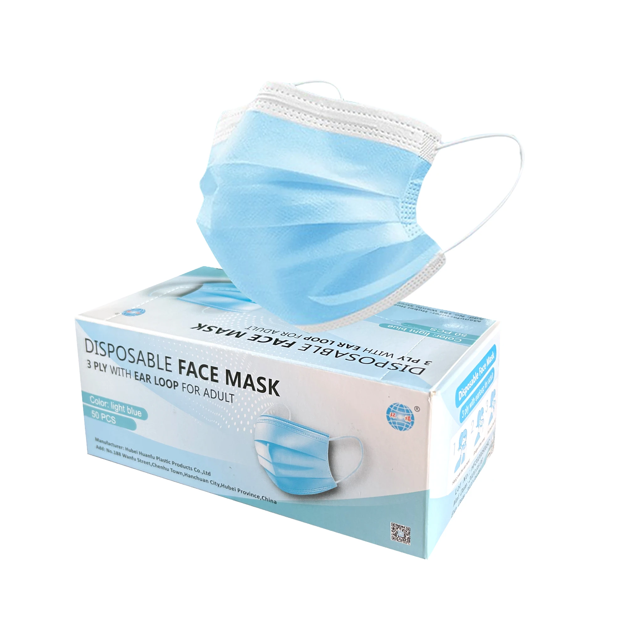Factory Wholesale 3 Layer disposable face masks individual packing with Adjustable Nose Clip With High Click