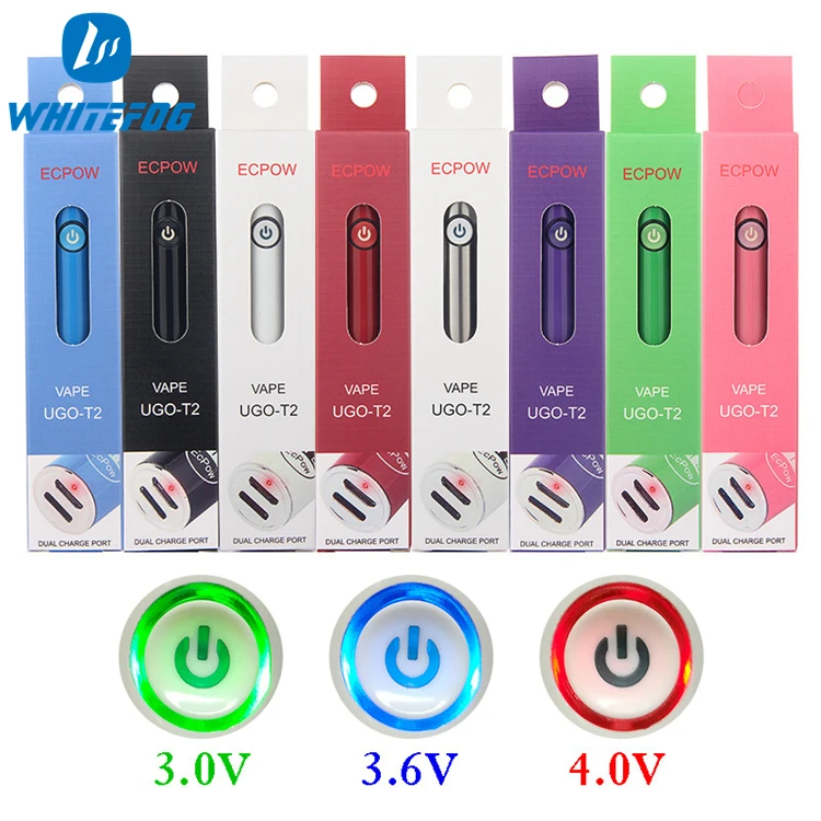  Горячая Распродажа 650 мАч освещение порт напряжения переменный 510 Vape Pen батареи двойной зарядки Ugo T2 Vapes