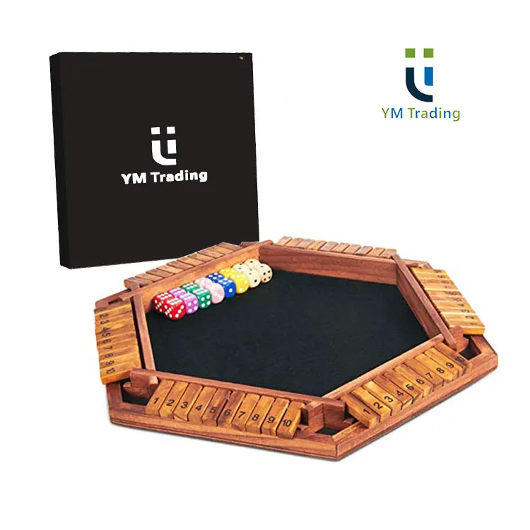 Wooden Board Table Math Game 6 Players Stained Shut The Box Dice Game with 16 Dice for Kids Adults Family Party or Pub