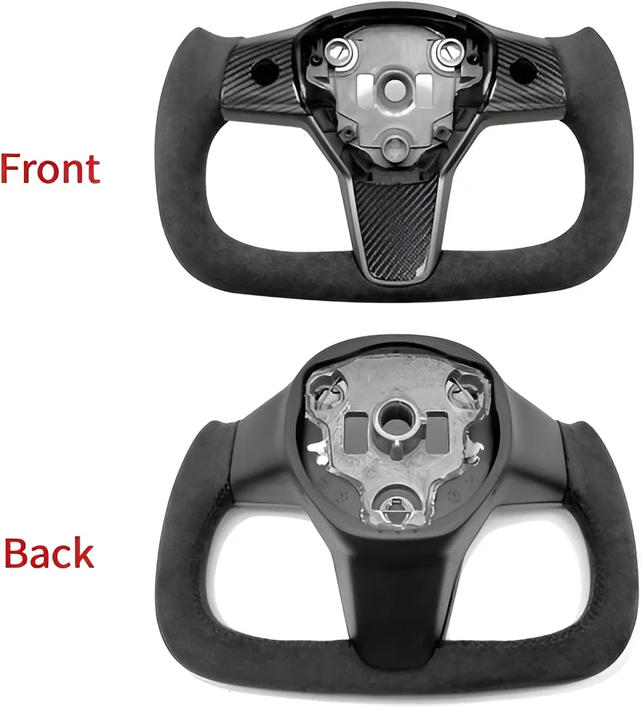 Suede Black Steering Wheel Aircraft Disc Square Fits For Tesla Model 3 Model Y