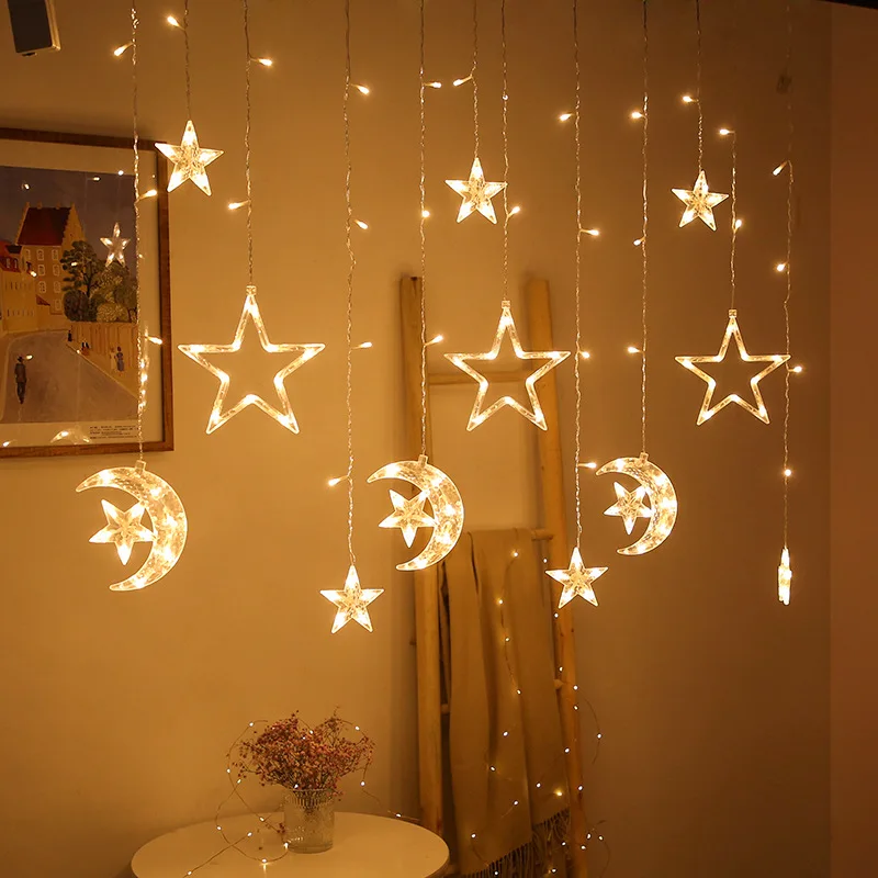 New New Star Moon Led String Outdoor Christmas Star Lights Curtain Lights Ice Strip Lights Moon Hugstar Lamp