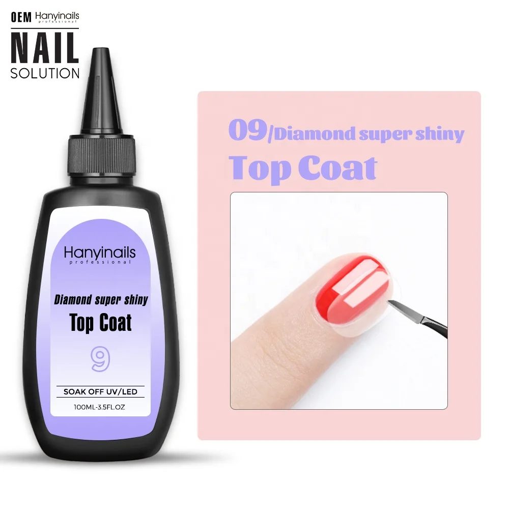 Wholesale oversized bulk High Shine Long Lasting Tempered No Wipe soak off UV 100ml top coat base coat gel polish Refill