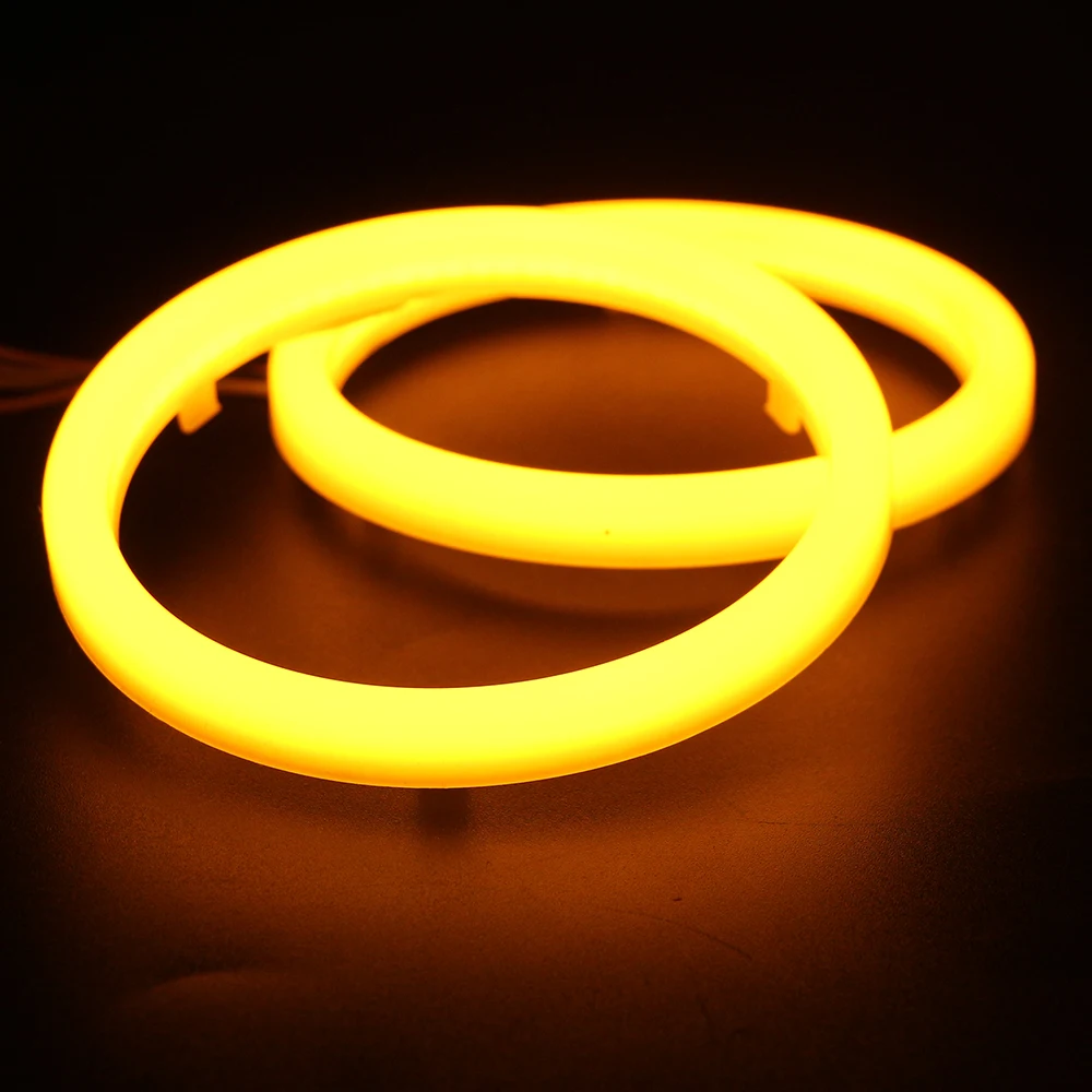 Car Accessories 4014 LED COB Angel Eyes Headlights With Turn Light Signal Yellow White Daytime Running Halo Rings 60MM~120MM