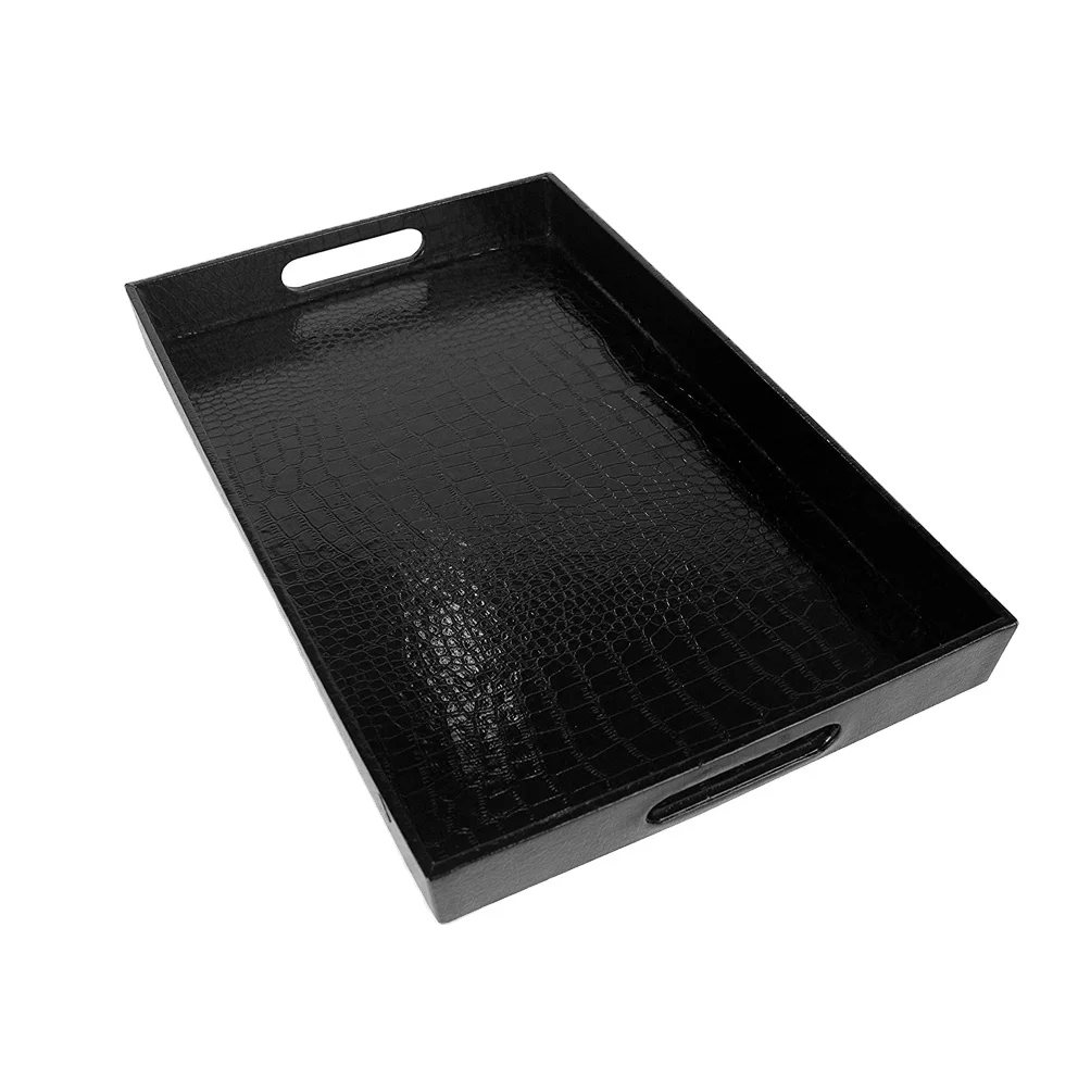 Wholesale Elegant Black Rectangle Glossy Decorative Coffee Table Perfume Living Dining Room Kitchen Serving Tray With Handles With SABER Certificate