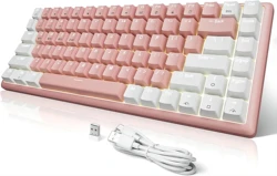 Wireless BT5.0 Hybrid Mechanical Multi-color Backlit Keyboard, USB 2.4G Cordless Compact Cute 80% Computer Keyboard 84keys