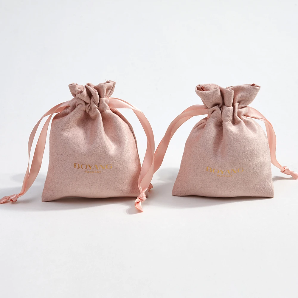Custom Logo Multifunction Drawstring Velvet Suede Jewelry Bag Packaging Jewelry Pouch with Box