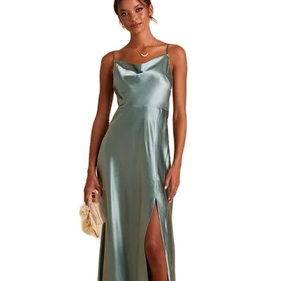 new style customized logo summer Satin long Slip women bodycon dresses sexy elegant silk midi dress