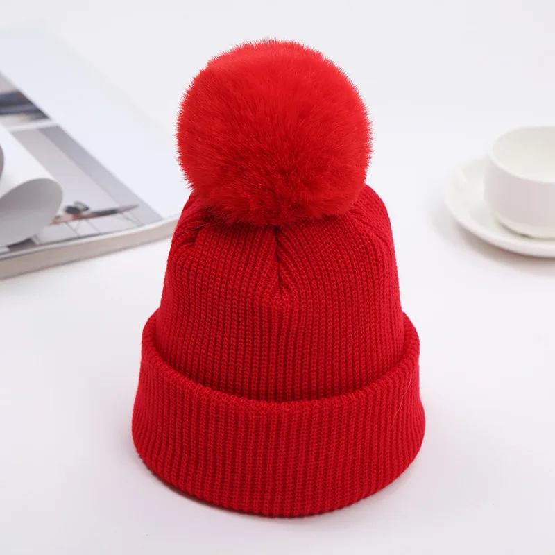 Baby Knitted Winter Hat Boys Girls Pompom Cap Crochet Knitted Candy Color Toddler Beanie Cap Infant Kids Children Hairball Hats