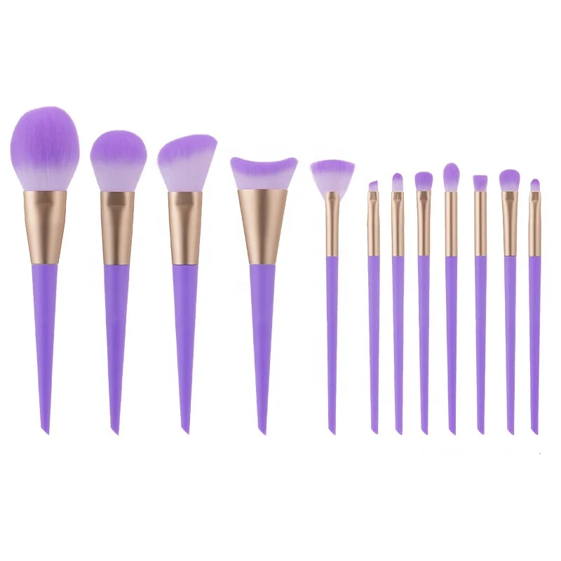12 pcs beauty facial brushes high quality synthetic soft vegetarian purple makeup brush