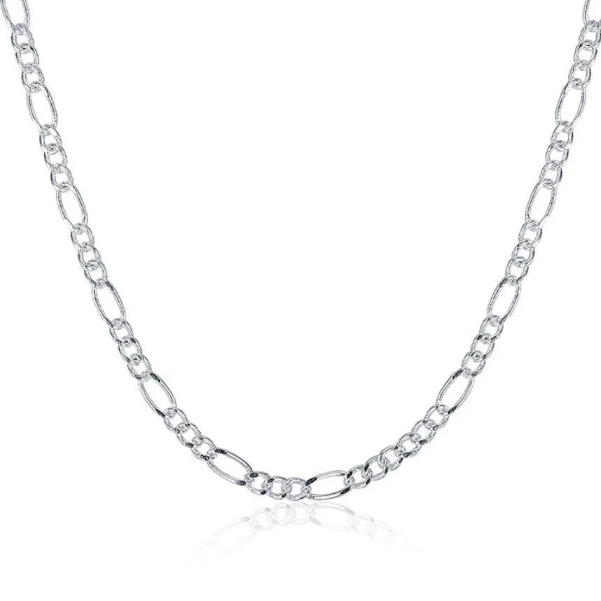 Fashion Brass Base Sterling Silver 925 2mm Figaro Chain