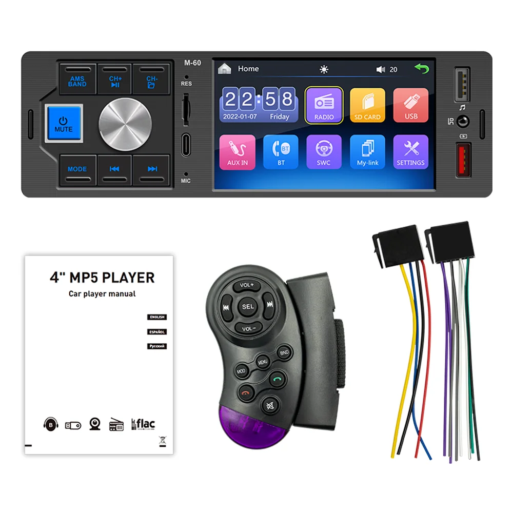 1DIN MP5 Car Stereo Radio with 4.1 Inch IPS Digital Display Touchscreen Bluetooth Player  Multimedia Car Radio with CarPlay