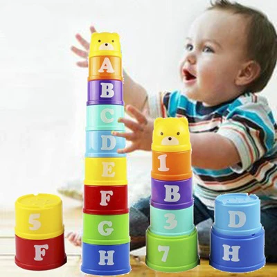 Educational Numbers Letters Folding Stack Cup Tower Baby Toys Jenpa toy building blocks toy for kids