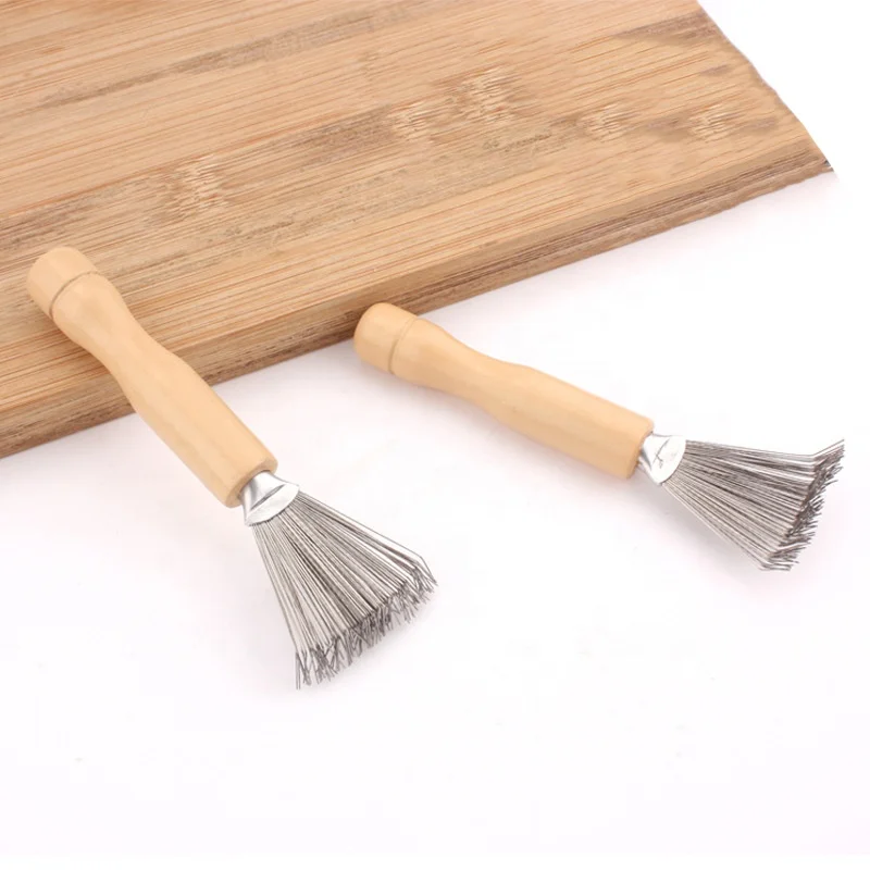 Hair Brush Cleaner Tool Cleaning Comb Cleaner Brushes Mini Hair Dirt Remover Brush Metal Wire Rake Wooden Handle for Women