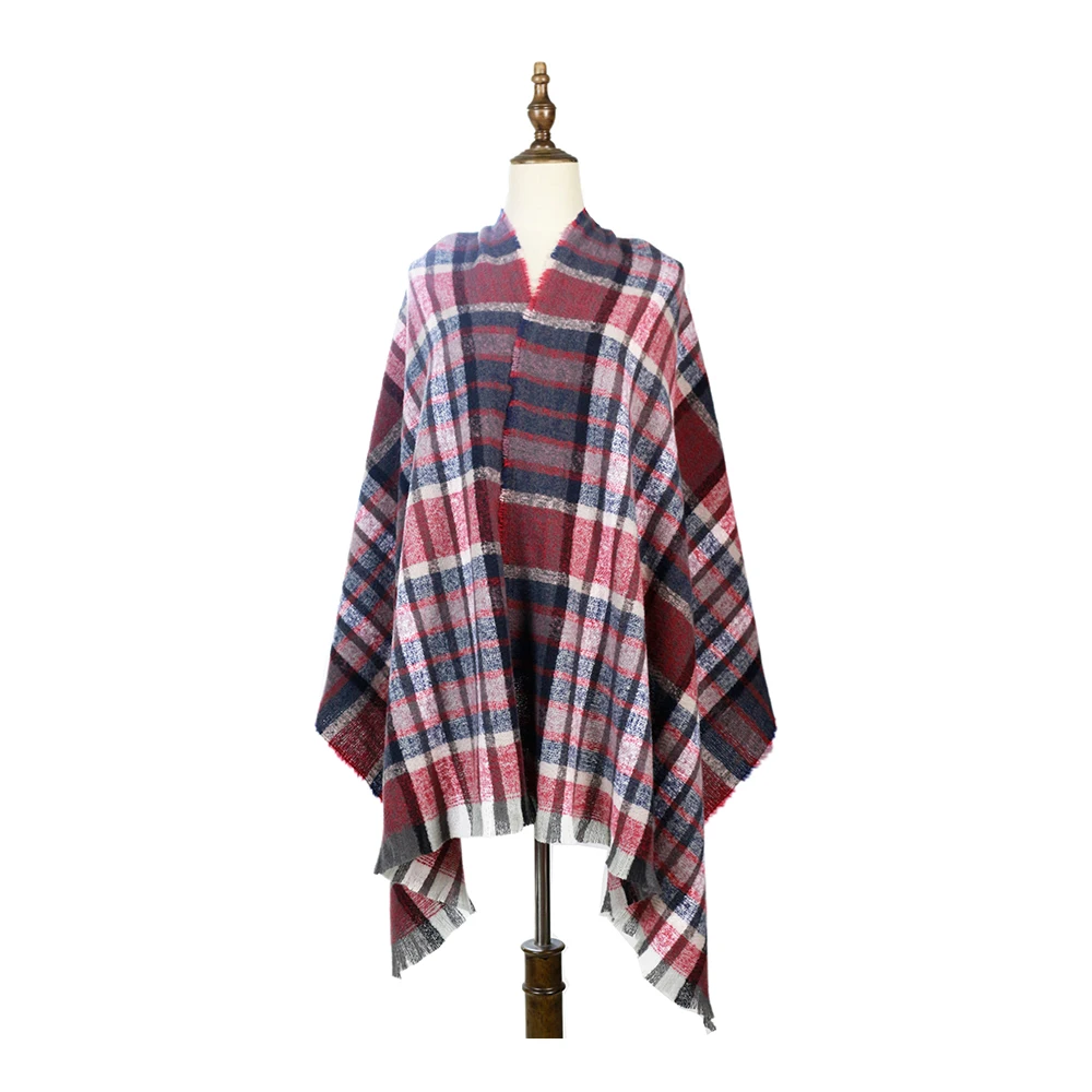 Wholesale Hot selling winter imitated cashmere polyester  scarf solid color hooded cloak cape Poncho with tassel