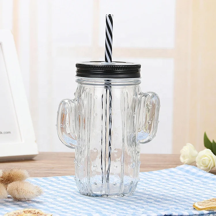 16oz 480ml Glass Mason Jar With Metal Lid With Hole for Straw