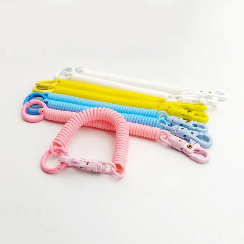 wholesale spiral retractable spring coil keychain stretch cord safety elastic rope key ring with lobster clap