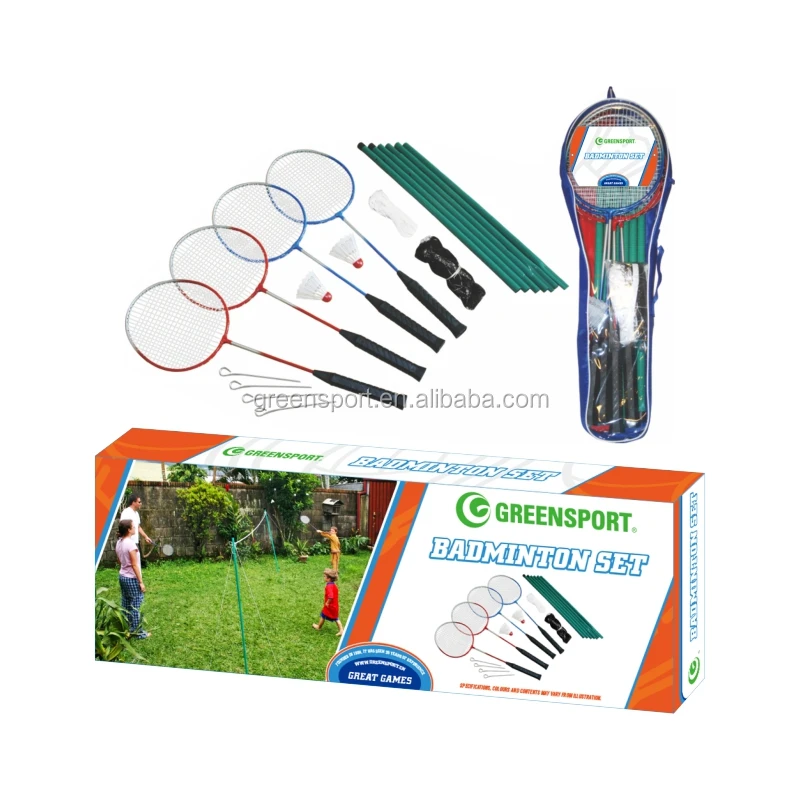 Сетчатый столб для бадминтона с ракеткой для бадминтона, портативный набор для бадминтона для 4 игроков
