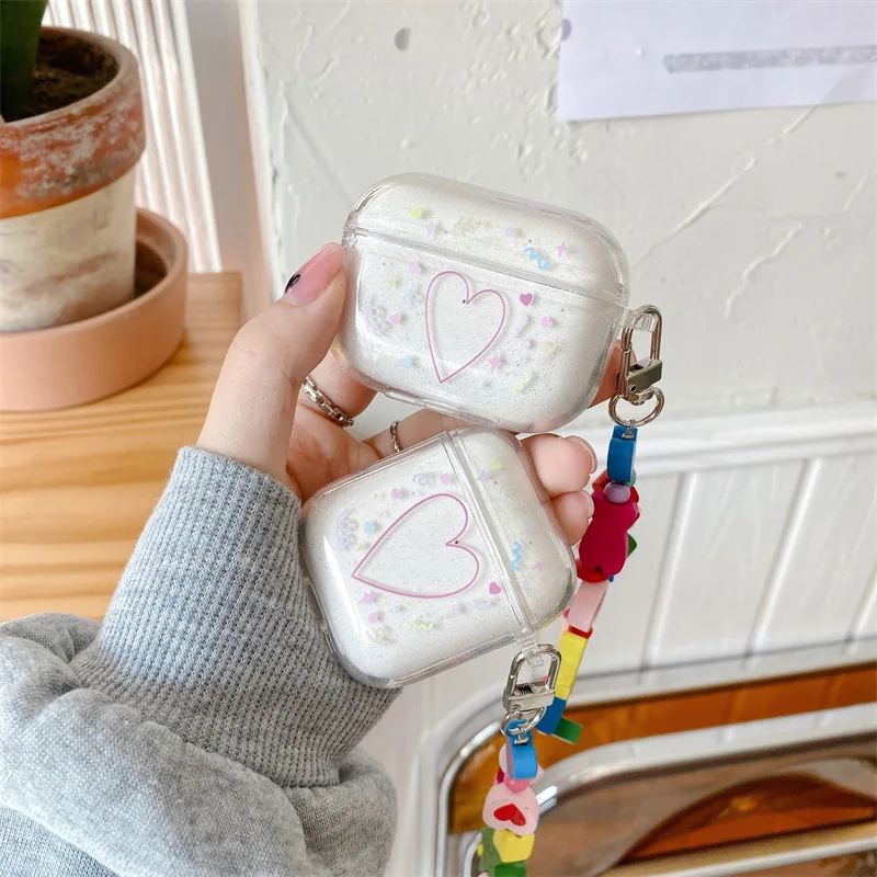Противоударный портативный чехол для Airpods 1 2 защитный мягкий силиконовый мультяшный с подвеской Love Airpod оптовая продажа коробка