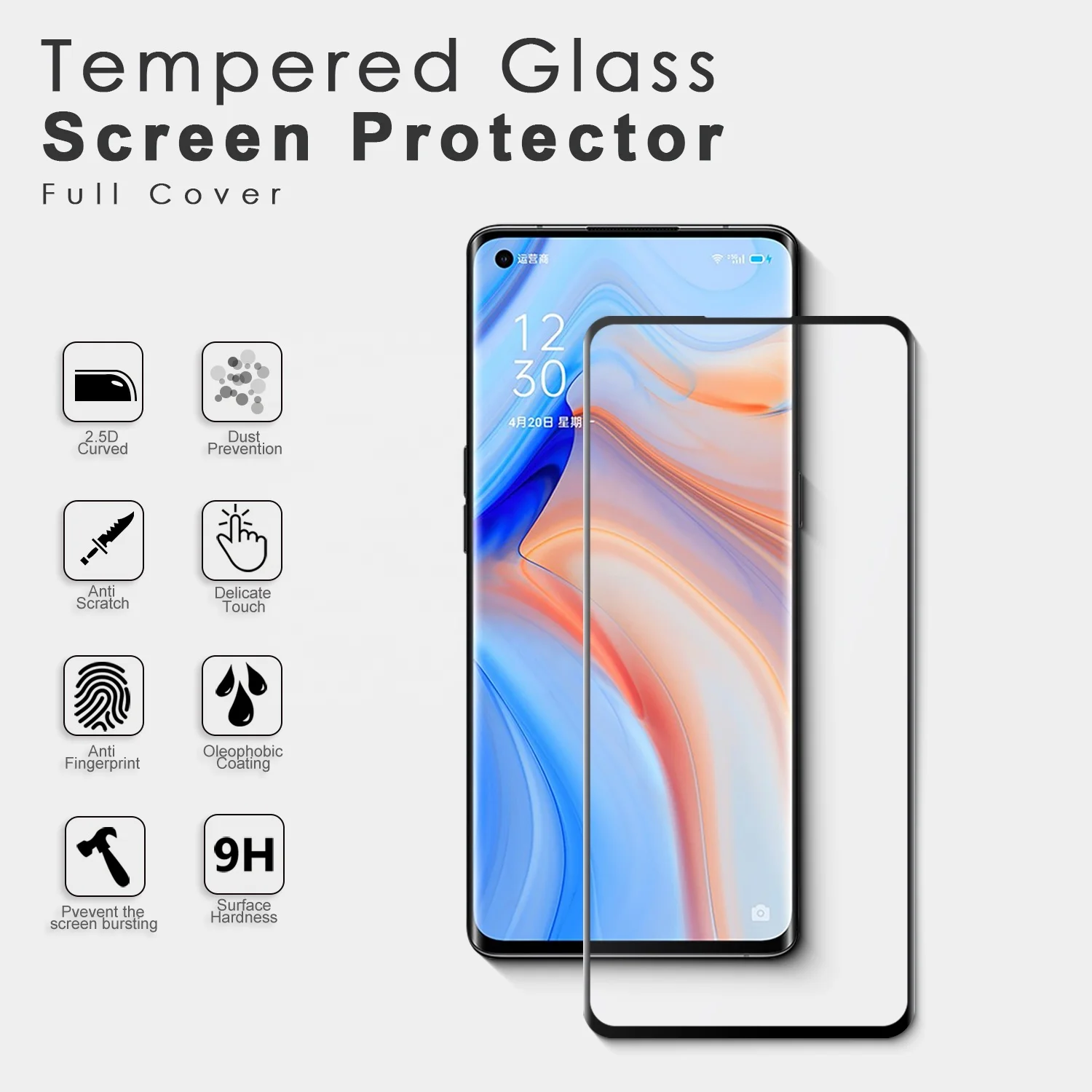 2.5D Закаленное стекло для мобильного телефона Oppo Reno 4 защита экрана с инструментами очистки