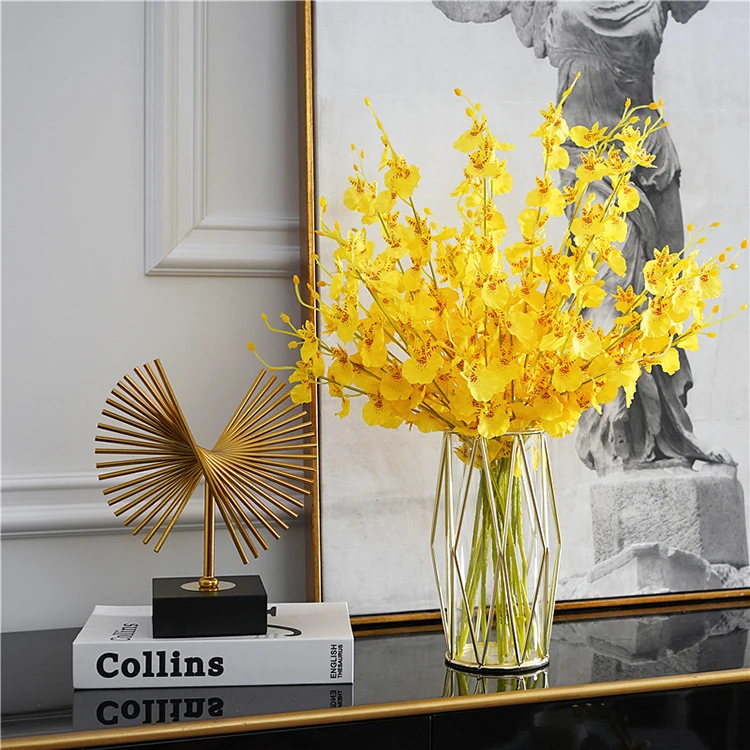 Wedding Table Gold Decoration Plant Transparent Modern Decoration Tabletop Metal Flower Vase
