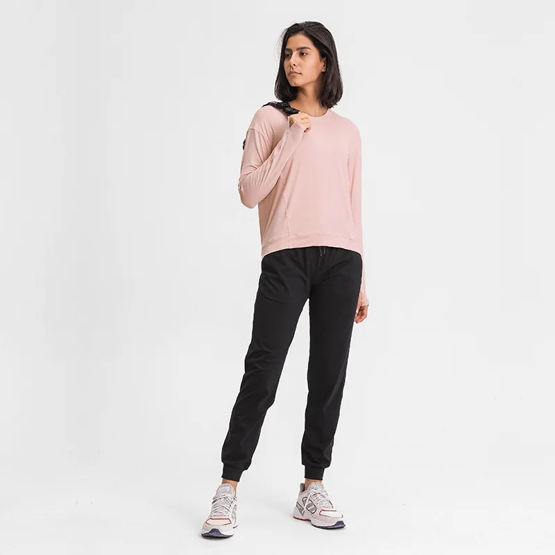 Custom Printed Womens Plain Long Sleeve Oversized Crop Tops Yoga Fitness Gym T-Shirt Logo Sportswear Tshirt For Women