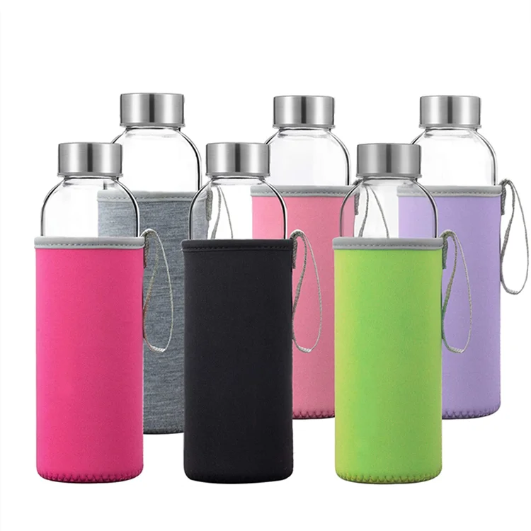 Custom LOGO 550ml  Glass Water Bottle Borosilicate Drink Glass Water Bottle Sport Glass Water Bot With Silicone Sleeve