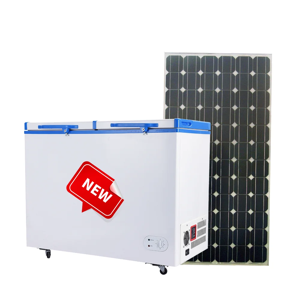 Hot selling product deep chest freezer dc 12 24V  freezer 358 litres double door efficient solar freezer without battery