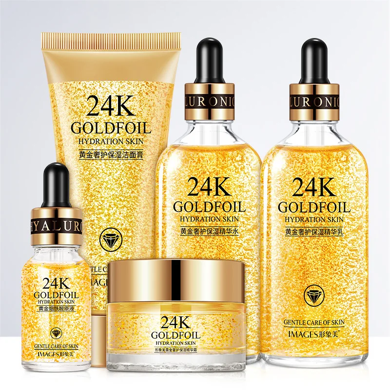 Private Label Skin Care Gift Set 24 k Gold Foil Caviar Cosmetic 24k Gold Face Skin Care Set