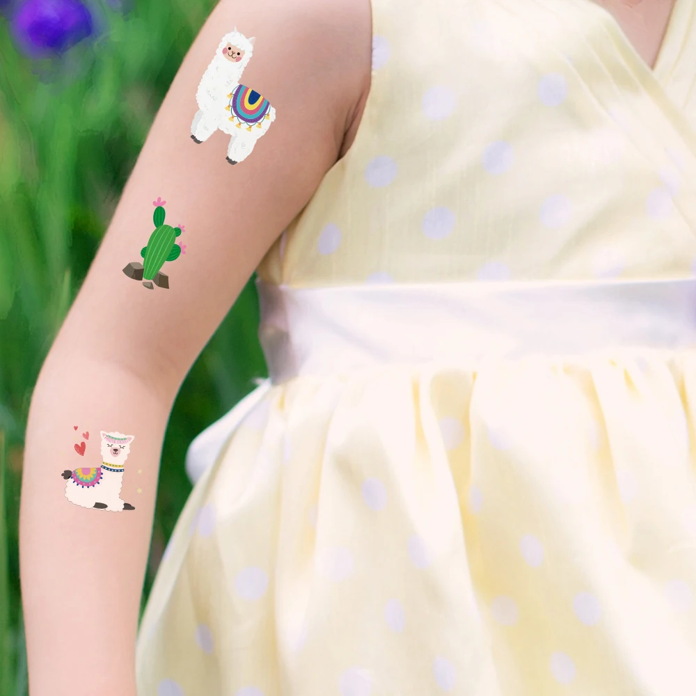 Alpaca series cartoon temporary tattoo for kids face body arms tattoo stickers