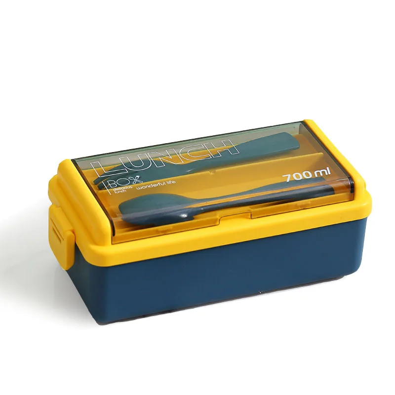 Single Layer Microwavable Lunch Box, Plastic Bento Box with Utensils