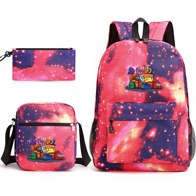 Kids School Bags Printed Anime Game Space Werewolf  Backpack Three-Piece School Bag