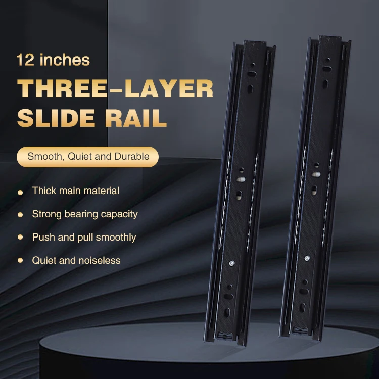 Double Extended Center Iron Heavy Duty Locking Telescopic Channel Drawer Slides Rail