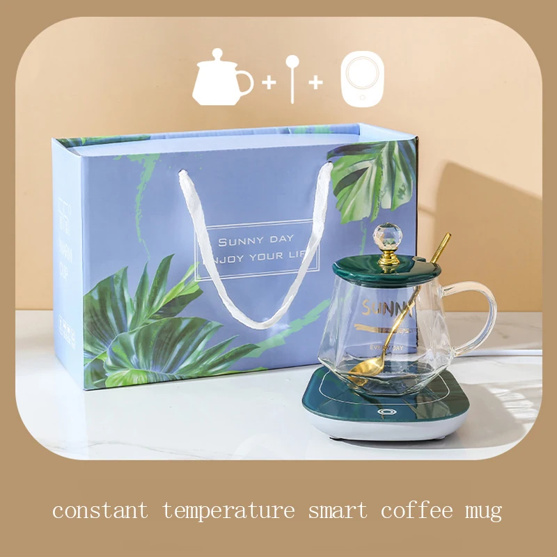 New Auto constant temperature intelligent heating glass mug Smart Constant Temperature 55 Degree Coffee Mug For Home Office
