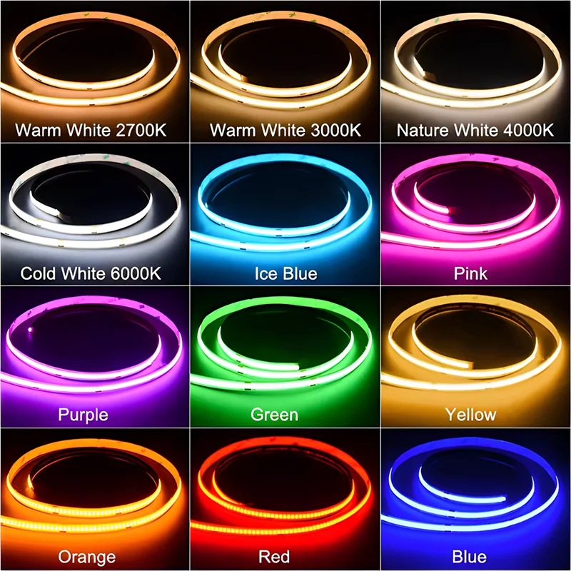 5V 12V 24V cob led strip light outdoor waterproof white red green ice blue amber pink purple rgb dimmable 110V 220V led strips