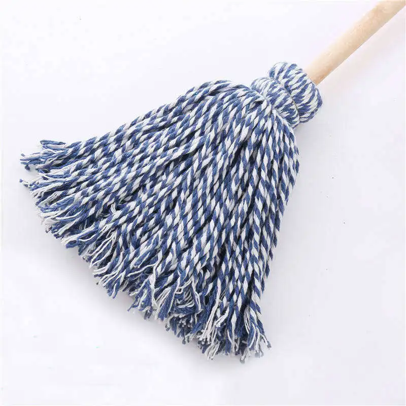 China Factory Sales Household Items Cleaning Accessories Clean Tools White And Blue Cotton Microfiber Mop With Wooden Handle