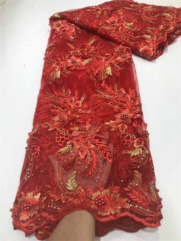 New Arrival Rose Pink 3D Beaded Lace Fabric 3D Embroidered Lace Fabric For African Weddings