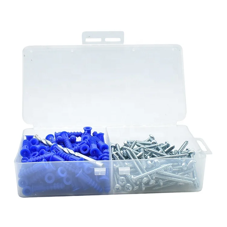 100 Piece Expansion ribbed Anchors with Screws Assortment Set #10 x 1-1/2 in Ribbed Plastic anchor kits Wall Anchors and Screws