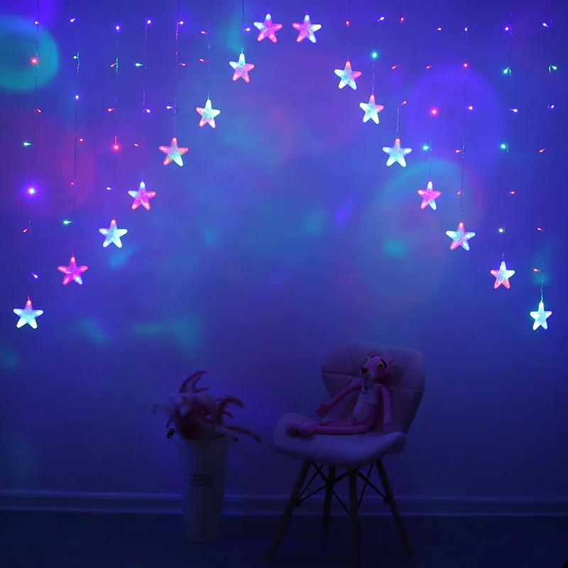Wholesale V shape LED Star Curtain Lights Holiday Wedding Window Ramadan Diwali Christmas Lights Lantern Fairy Icicle Lights